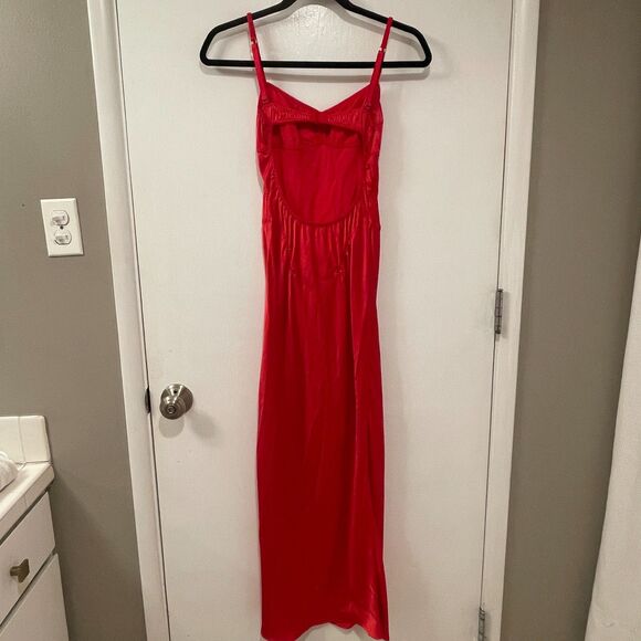 Anna October Sleeveless Bustier Open Back Silky Midi Slip Dress Red Small - Picture 9 of 14